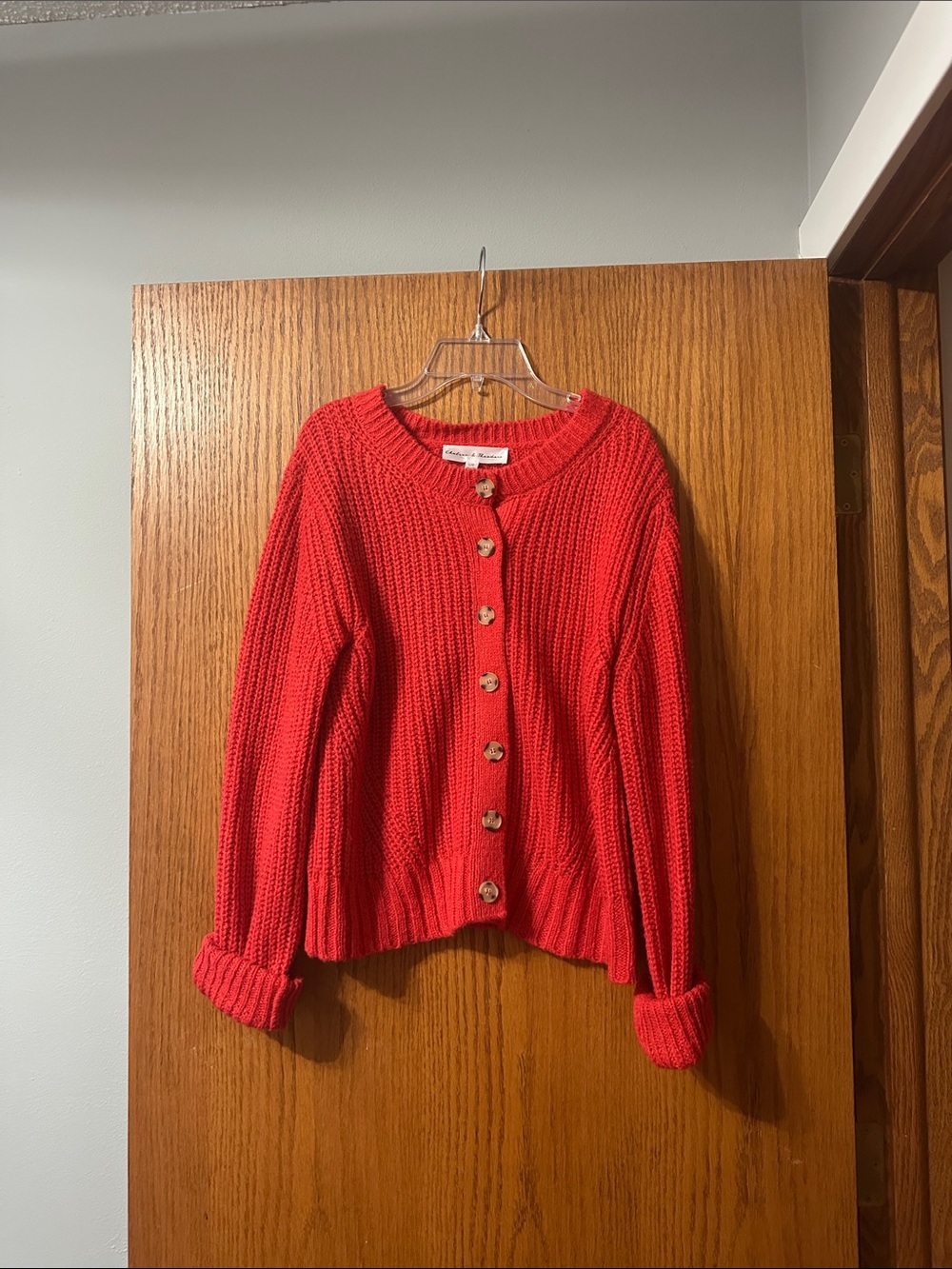 Chelsea & Theodore Bright Red Chunky Button-Front Cardigan
